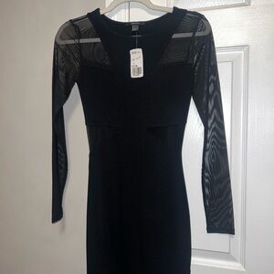 Forever 21 Black Long Sleeve Dress with Sheer Accents